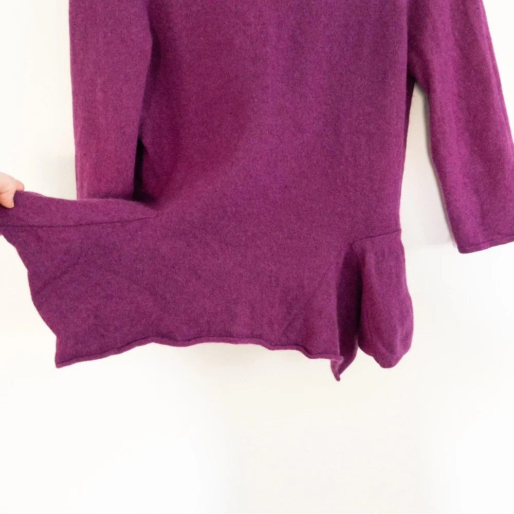 Forte Cashmere Magenta Purple Pink Handkerchief Peplum Hem Sweater Small